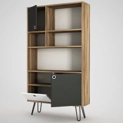 Bibliothèque Tera Home | 18mm Epaisseur | 90x160x25cm | Noyer Anthracite Blanc -Meubles Tables Et Chaises Shop 804TRH3604 20 204 34eb