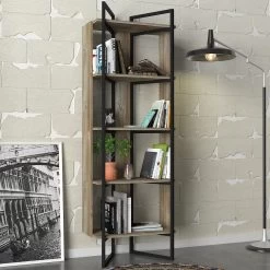 Bibliothèque Tera Home | 100% Mélamine | Epaisseur 18mm | Cadre En Métal | Largeur 63" | Noyer Noir -Meubles Tables Et Chaises Shop 804TRH3619 20 202 631a
