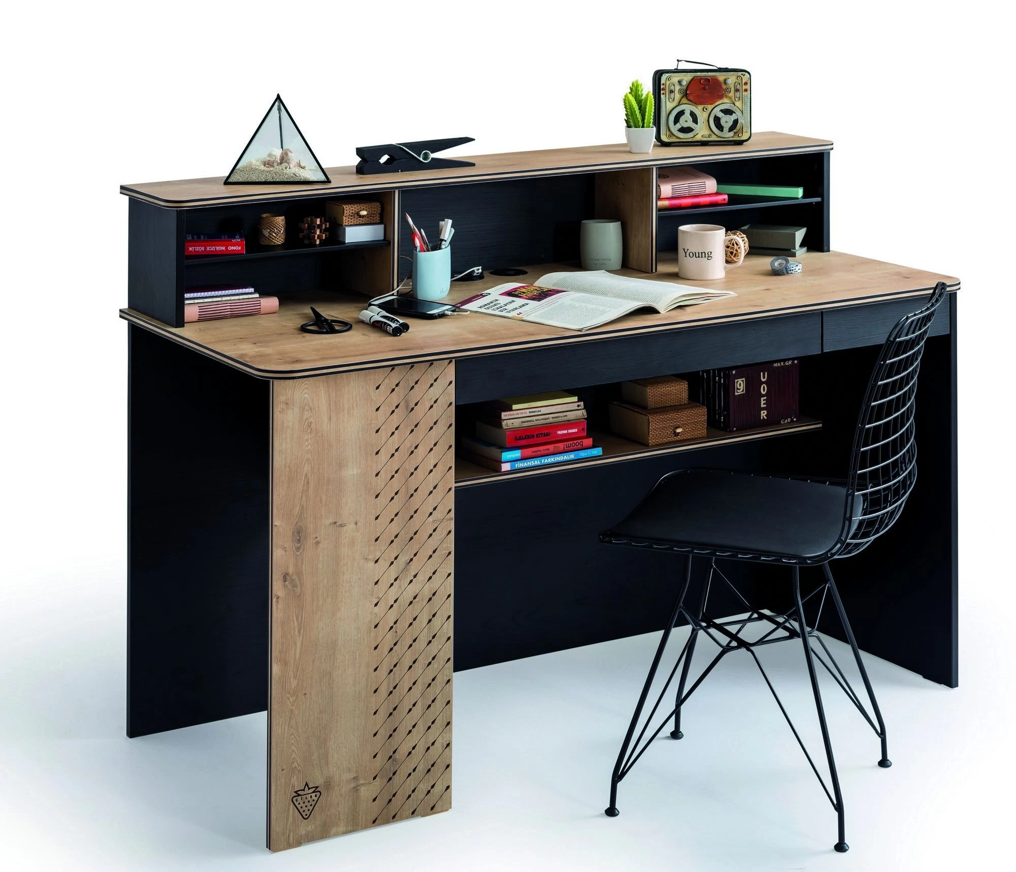 Bureau D'étude | 100% Mélaminé | 2 Tiroirs Et 2 étagères | Noir Et Multicolore 7 Bureau D'étude | 100% Mélaminé | 2 Tiroirs Et 2 étagères | Noir Et Multicolore – Image 7