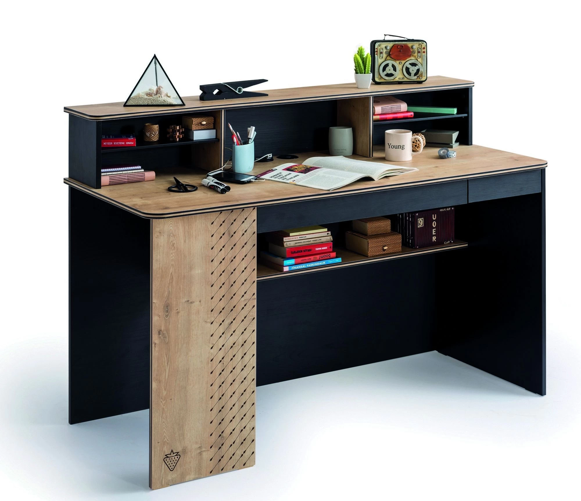 Bureau D'étude | 100% Mélaminé | 2 Tiroirs Et 2 étagères | Noir Et Multicolore 6 Bureau D'étude | 100% Mélaminé | 2 Tiroirs Et 2 étagères | Noir Et Multicolore – Image 6