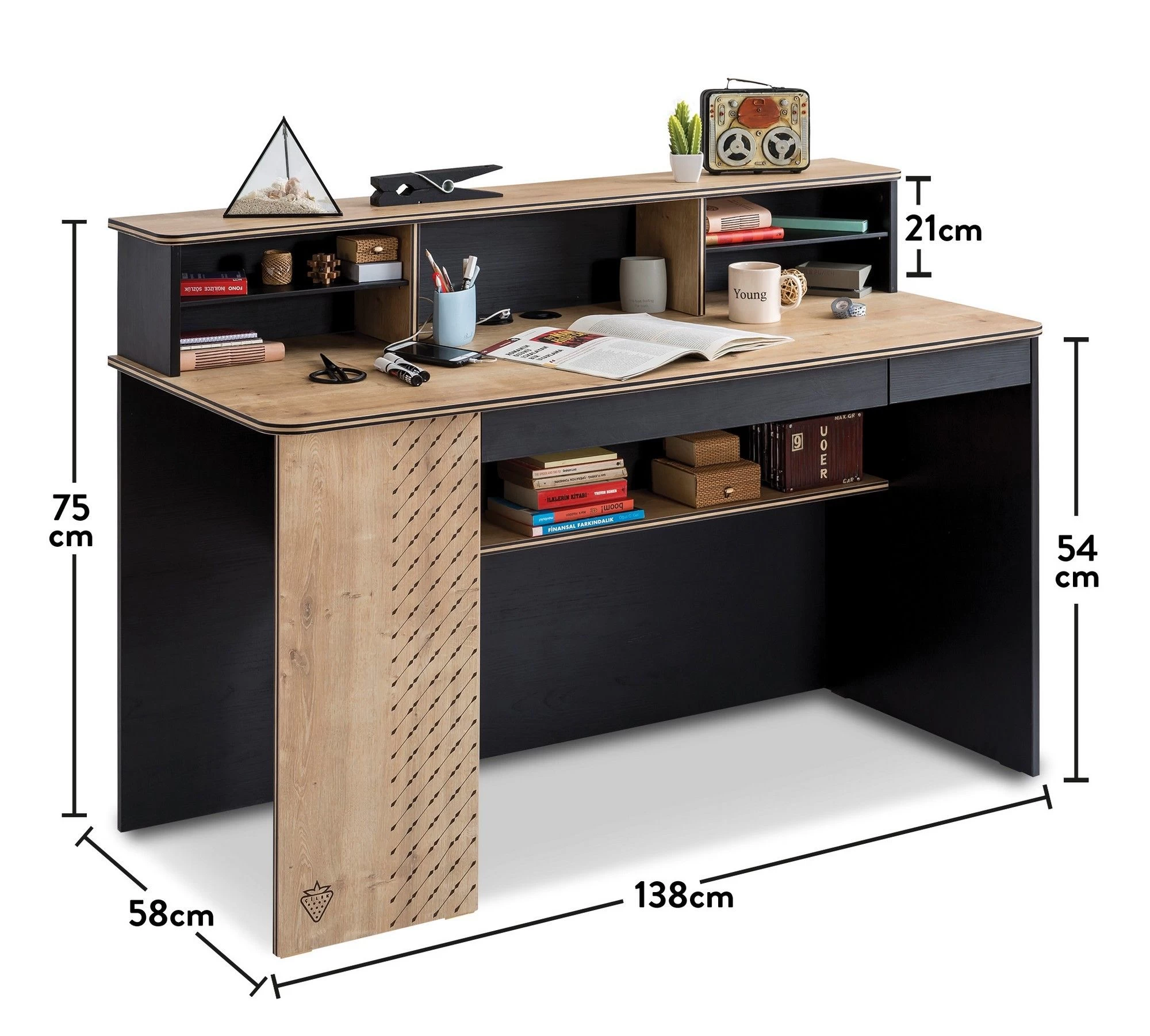 Bureau D'étude | 100% Mélaminé | 2 Tiroirs Et 2 étagères | Noir Et Multicolore 3 Bureau D'étude | 100% Mélaminé | 2 Tiroirs Et 2 étagères | Noir Et Multicolore – Image 3
