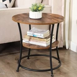 Table D'appoint Joanne Ø55 1 Tablette - Brun Rustique/noir