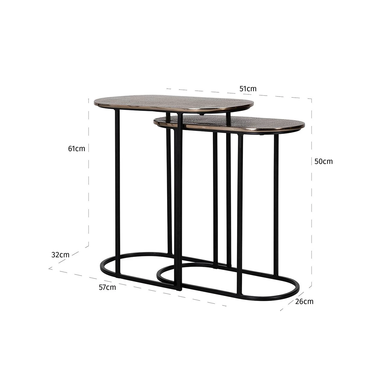 RICHMOND Lot De 2 Tables D'appoint Chandon - Or Champagne/noir 2 RICHMOND Lot De 2 Tables D'appoint Chandon - Or Champagne/noir – Image 2