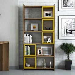 Woody Fashion Bookshelf | 170cm Height | Walnut Yellow 9 Woody Fashion Bookshelf | 170cm Height | Walnut Yellow -Meubles Tables Et Chaises Shop 845HCT3604 20 203 1eab