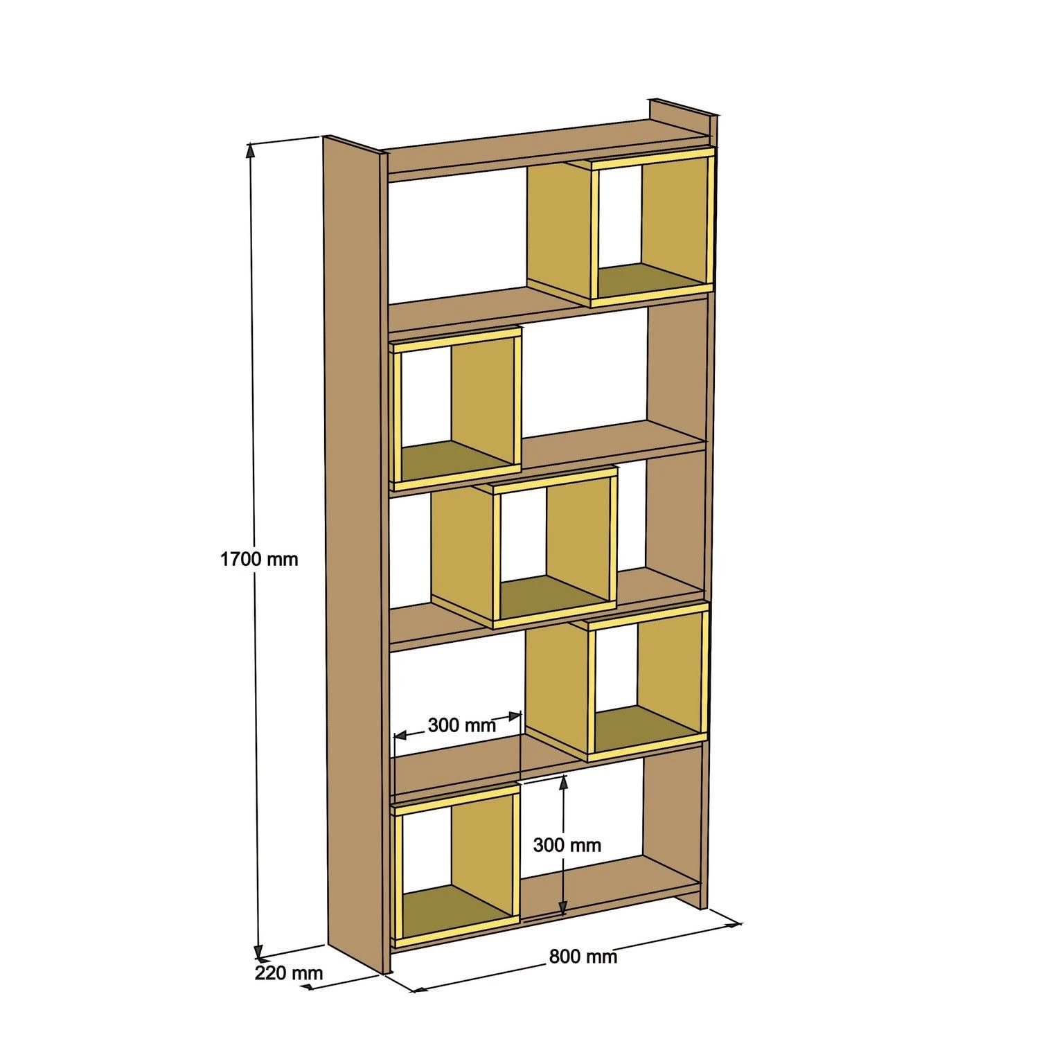 Woody Fashion Bookshelf | 170cm Height | Walnut Yellow 2 Woody Fashion Bookshelf | 170cm Height | Walnut Yellow – Image 2