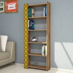 Woody Fashion Bookshelf | Mélamine 18mm | CNC Relief | Walnut Yellow