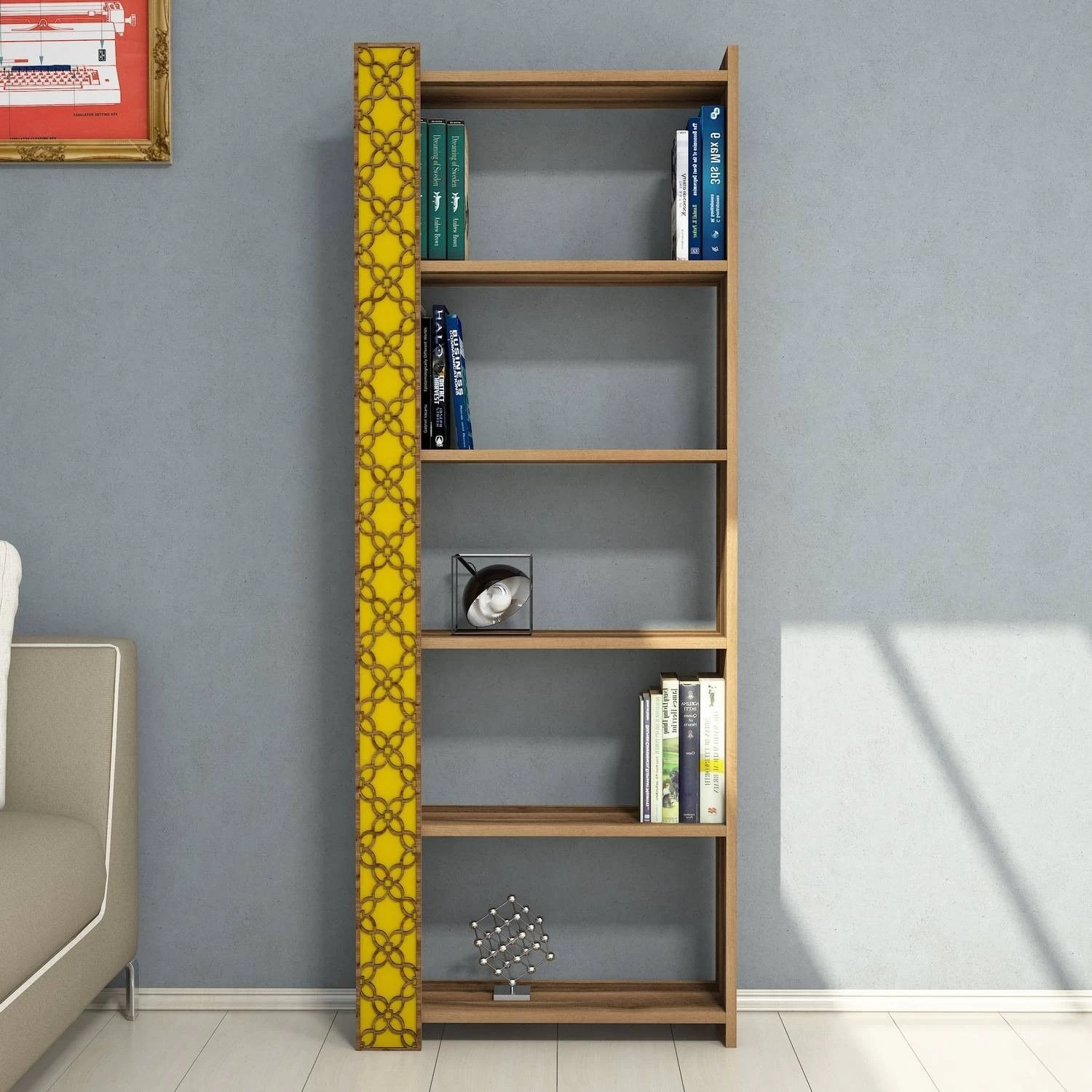 Woody Fashion Bookshelf | Mélamine 18mm | CNC Relief | Walnut Yellow 3 Woody Fashion Bookshelf | Mélamine 18mm | CNC Relief | Walnut Yellow – Image 3