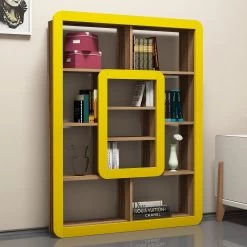 Bibliothèque Woody à La Mode | Revêtement En Mélamine | Epaisseur 18mm | Largeur 108cm | Noyer Jaune