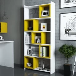 Woody Fashion Bibliothèque 80 Cm | Blanc Jaune