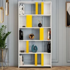 Bibliothèque Stylisée Woody Fashion" | 18mm Epaisseur | 90x180x20cm | Blanc Jaune 8 Bibliothèque Stylisée Woody Fashion" | 18mm Epaisseur | 90x180x20cm | Blanc Jaune -Meubles Tables Et Chaises Shop 845HCT3639 20 202 4995