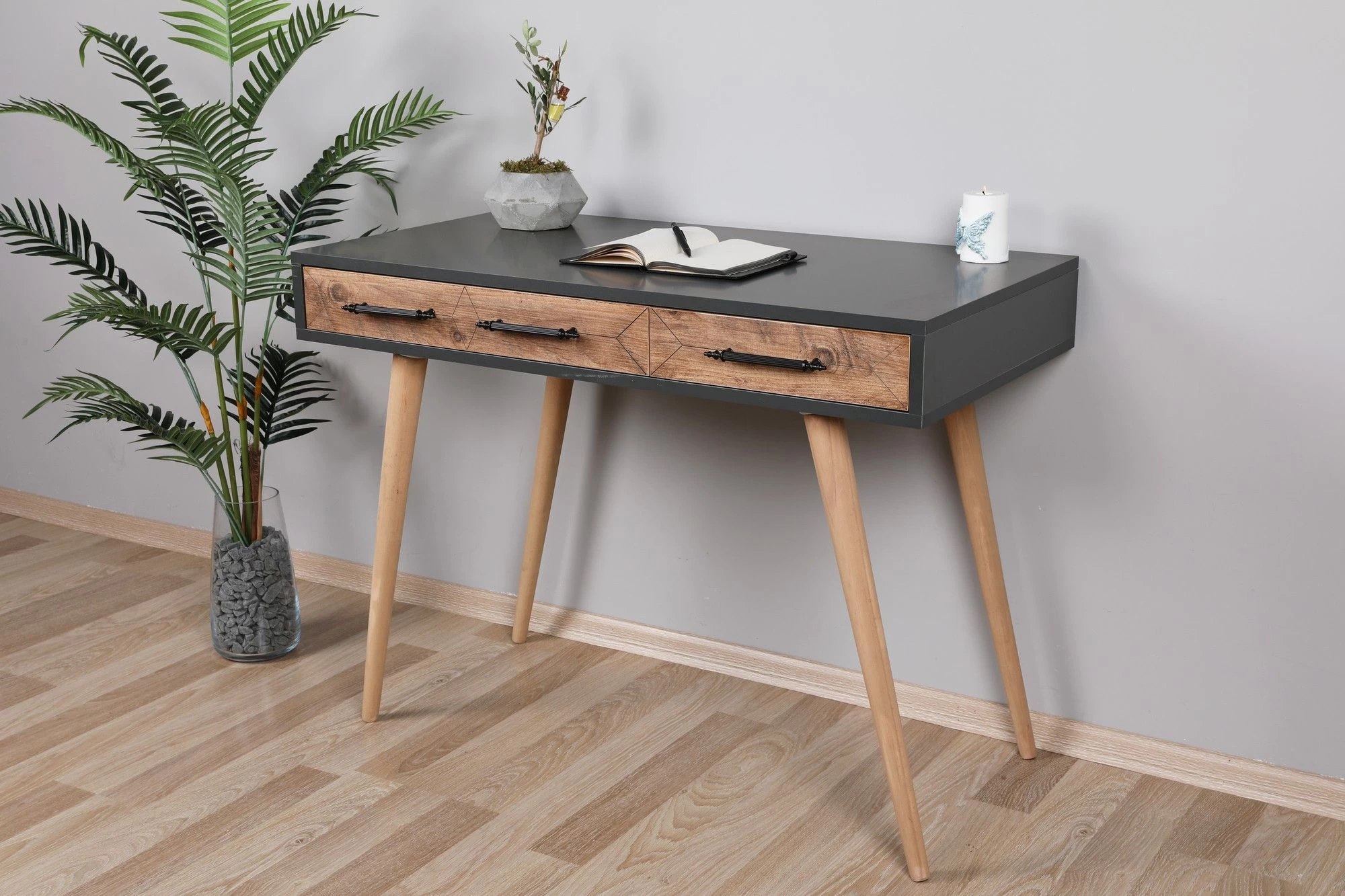 Bureau D'étude | Mélaminé | 18mm | Pieds En Bois | Chêne Anthracite 8 Bureau D'étude | Mélaminé | 18mm | Pieds En Bois | Chêne Anthracite – Image 8
