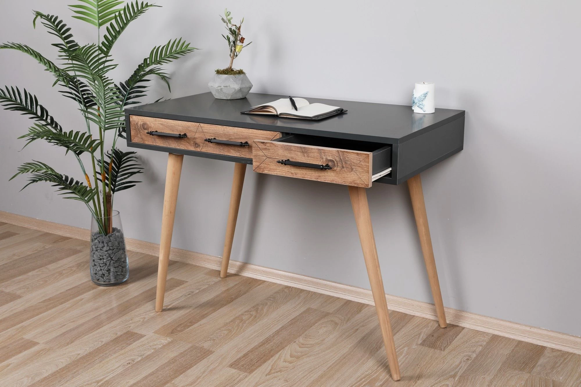 Bureau D'étude | Mélaminé | 18mm | Pieds En Bois | Chêne Anthracite 9 Bureau D'étude | Mélaminé | 18mm | Pieds En Bois | Chêne Anthracite – Image 9