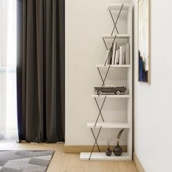 Bibliothèque | Panneau De Particules 100% Mélaminé | Cadre En Métal | 50x150x22 Cm | Blanc Noir -Meubles Tables Et Chaises Shop 854KLN3607 20 202 72a7