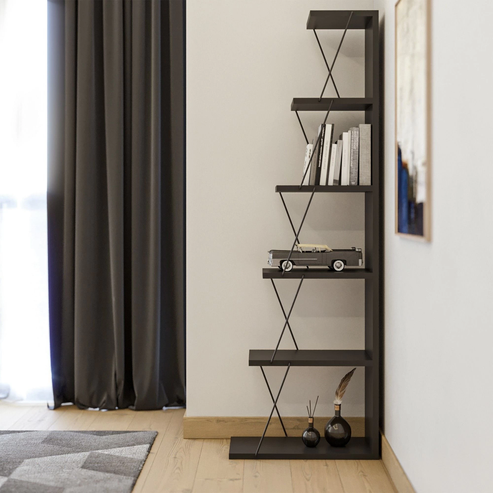 Etagère | 100% Mélaminé | Cadre Métallique | 50x150x22 Cm | Anthracite Noir 3 Etagère | 100% Mélaminé | Cadre Métallique | 50x150x22 Cm | Anthracite Noir – Image 3