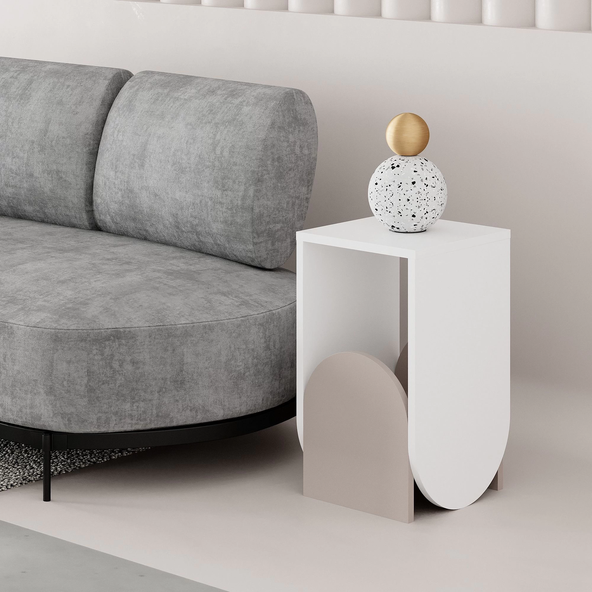 Niene" Table D'appoint En Mélaminé | 18mm D'épaisseur | Blanc Light Mocha 1 Niene" Table D'appoint En Mélaminé | 18mm D'épaisseur | Blanc Light Mocha