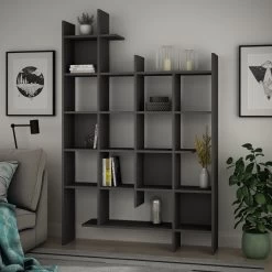 Woody Fashion Bookshelf | 100% Melamine Coated | Anthracite | 122x188x25 Cm