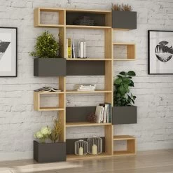 Woody Fashion Bookshelf | 100% Melamine | 18mm Thickness | 120cm X 171cm X 20cm | Oak Anthracite