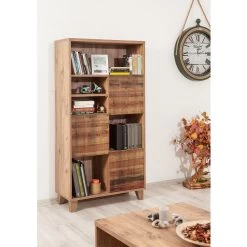 Bibliothèque Saphir | 100% Mélamine | Pieds En Bois | 80x155x36 Cm