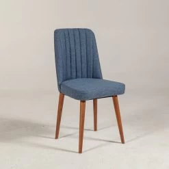 Chaise Vella" | 100% Mélaminé | Tissu De Lin | Noyer Bleu Foncé