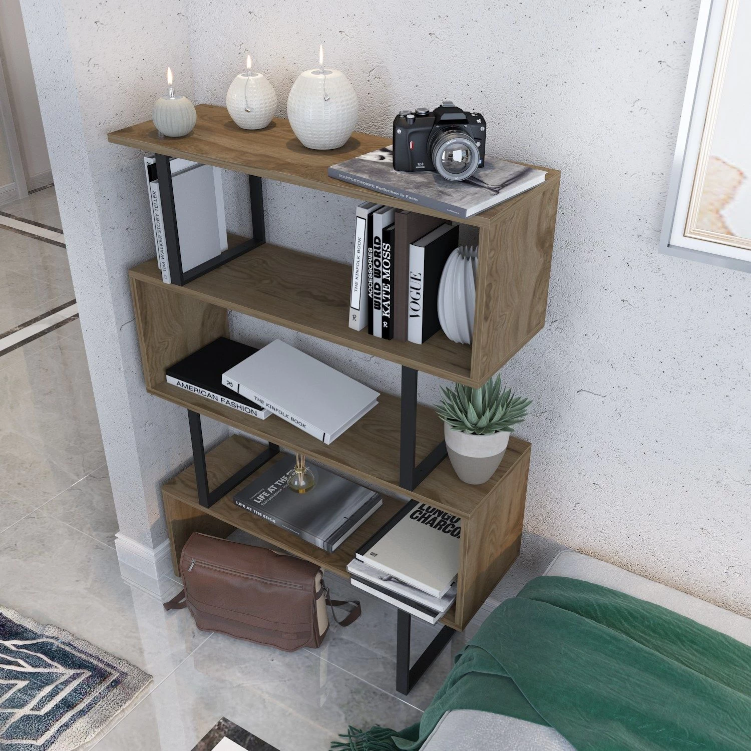 Hadley Oak Black Bookshelf" | 18mm Thick | Metal Frame | Width 91 3 Hadley Oak Black Bookshelf" | 18mm Thick | Metal Frame | Width 91 – Image 3