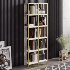 Hadley Bookshelf | 100% Melamine Coated | Gold/White | 32" Width