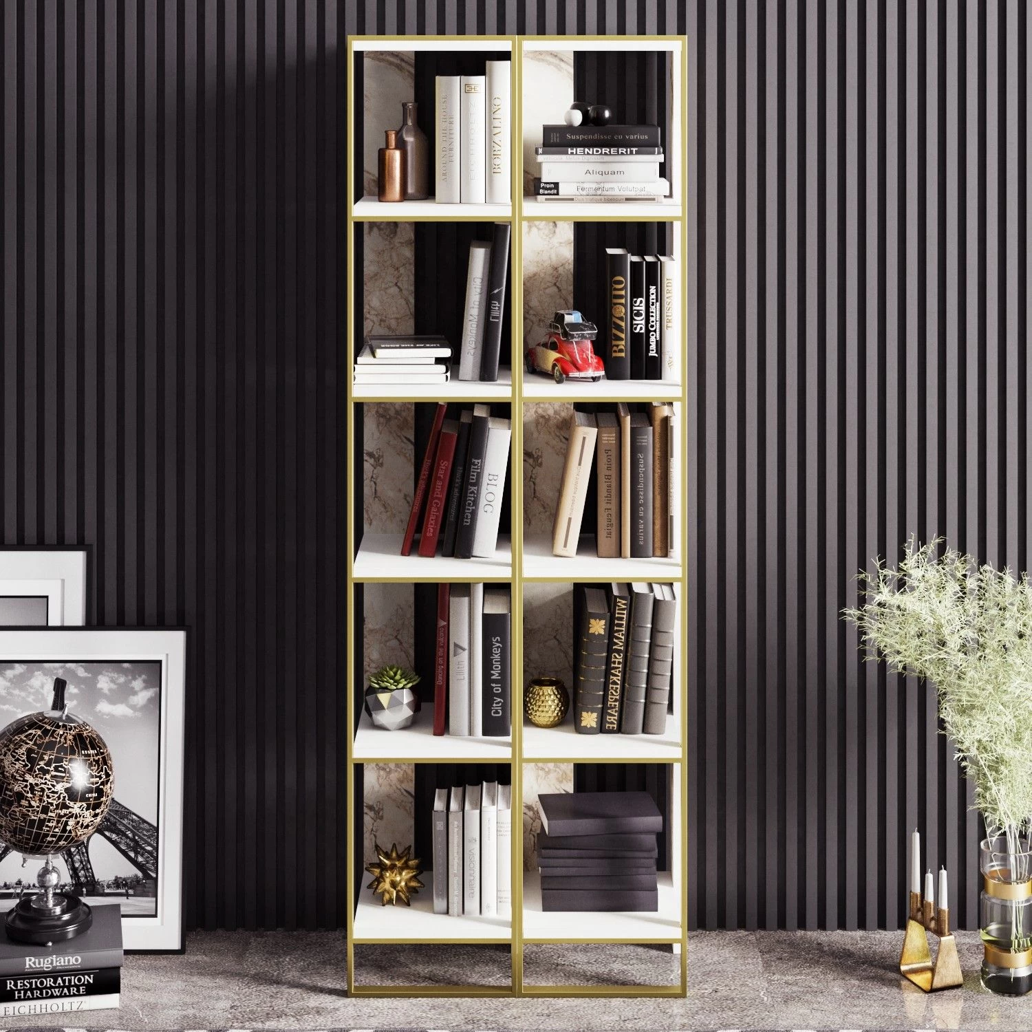 Hadley Bookshelf | 100% Melamine Coated | Gold/White | 32" Width 3 Hadley Bookshelf | 100% Melamine Coated | Gold/White | 32" Width – Image 3