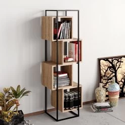 Hadley Bookshelf" | Mélaminé | Cadre En Métal | 52x160x38cm | Noyer Noir