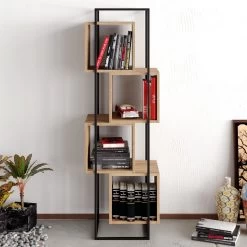 Hadley Bookshelf" | Mélaminé | Cadre En Métal | 52x160x38cm | Noyer Noir -Meubles Tables Et Chaises Shop 875ZNA3657 20 202 2ac9