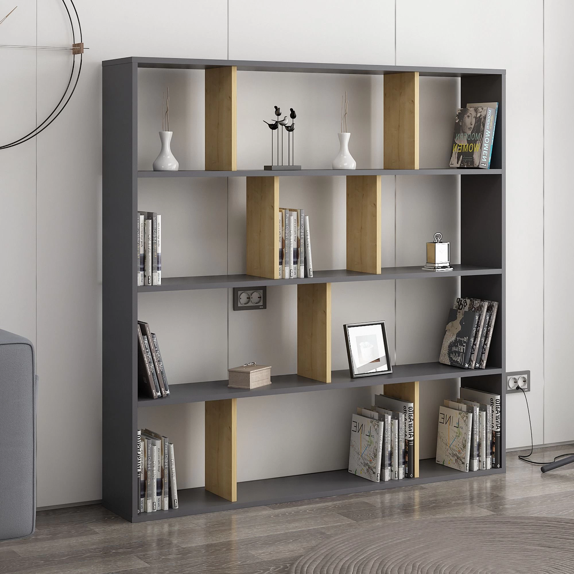 Bibliothèque Colman" | 100% Mélamine | Chêne Anthracite 1 Bibliothèque Colman" | 100% Mélamine | Chêne Anthracite