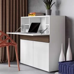 Bureau/meuble De Rangement Fox 110cm - Blanc/noyer