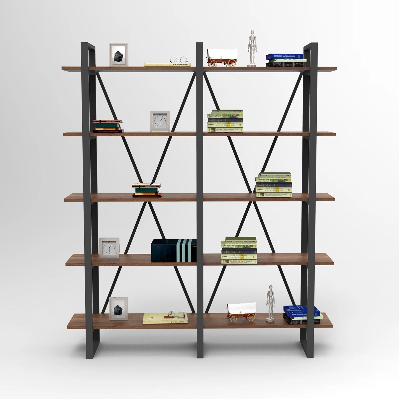 Bibliothèque Locelso" 18mm | Pieds En Métal | Noyer 4 Bibliothèque Locelso" 18mm | Pieds En Métal | Noyer – Image 4