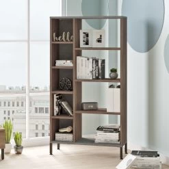 Bibliothèque Locelso - Epaisseur 18mm | Pieds En Métal | Brun Gris