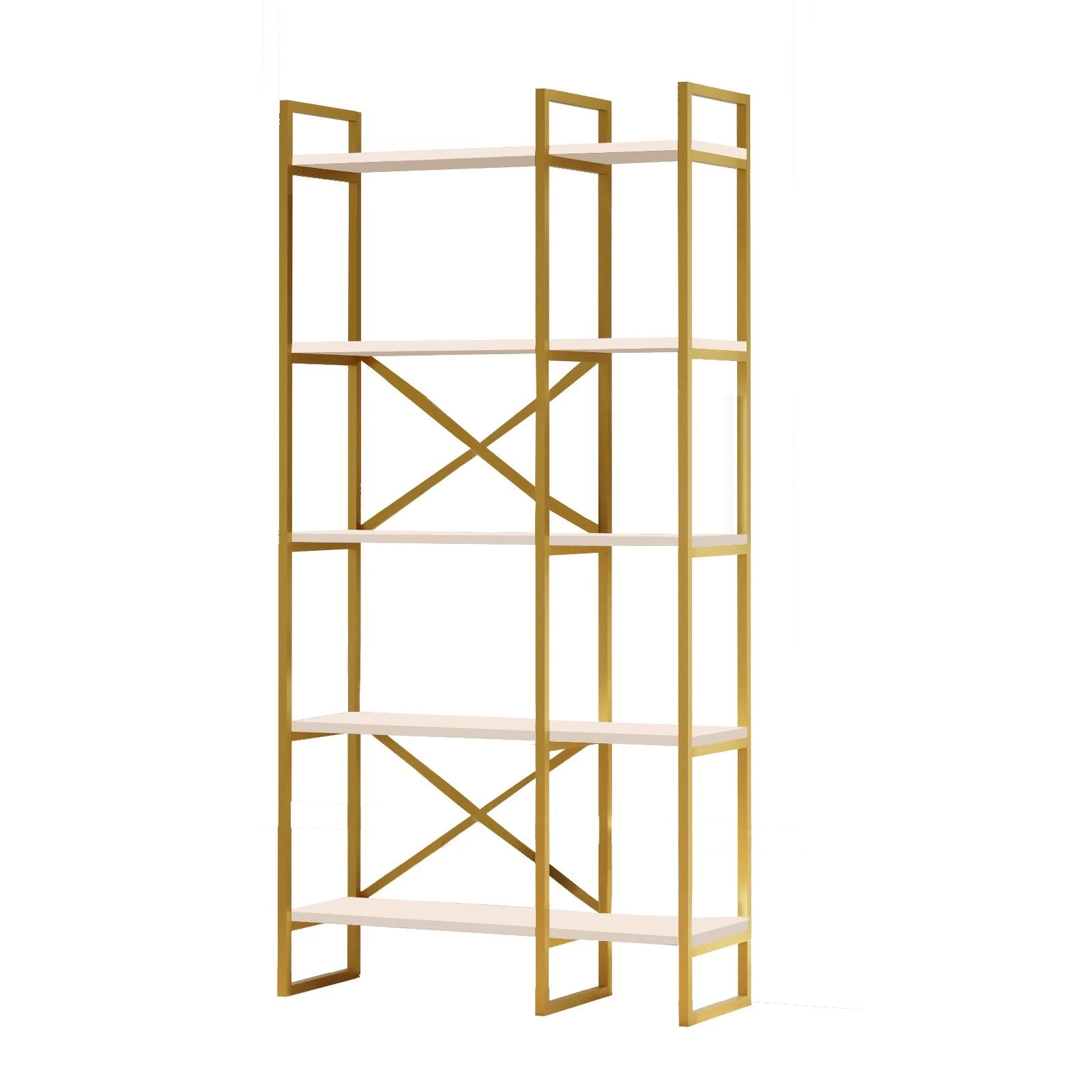 Bibliothèque Locelso | 18mm Melamine Coated | Metal Frame | 87" Width | White Gold 2 Bibliothèque Locelso | 18mm Melamine Coated | Metal Frame | 87" Width | White Gold – Image 2