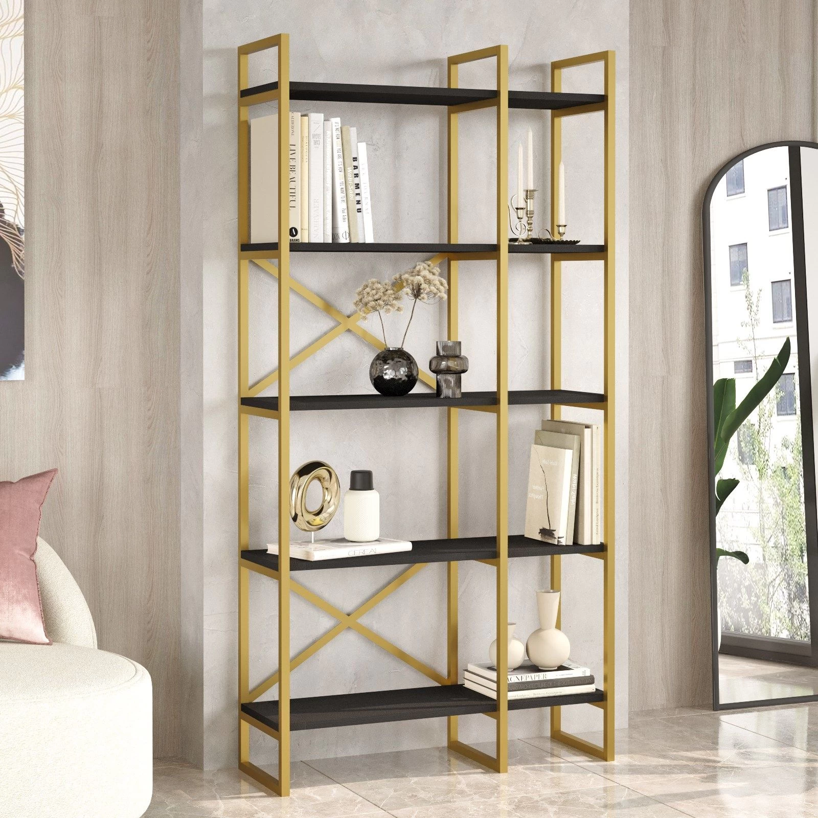Locelso Bookshelf | 18mm Thickness | Black Gold 1 Locelso Bookshelf | 18mm Thickness | Black Gold