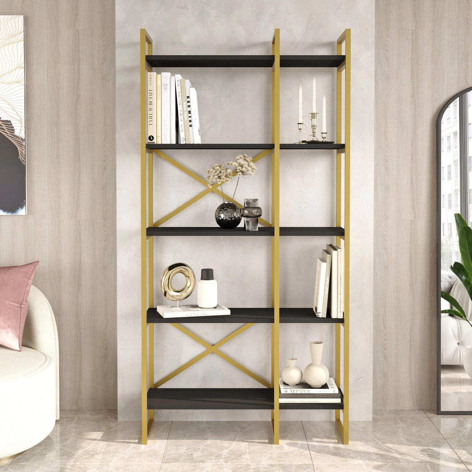 Locelso Bookshelf | 18mm Thickness | Black Gold 6 Locelso Bookshelf | 18mm Thickness | Black Gold – Image 6