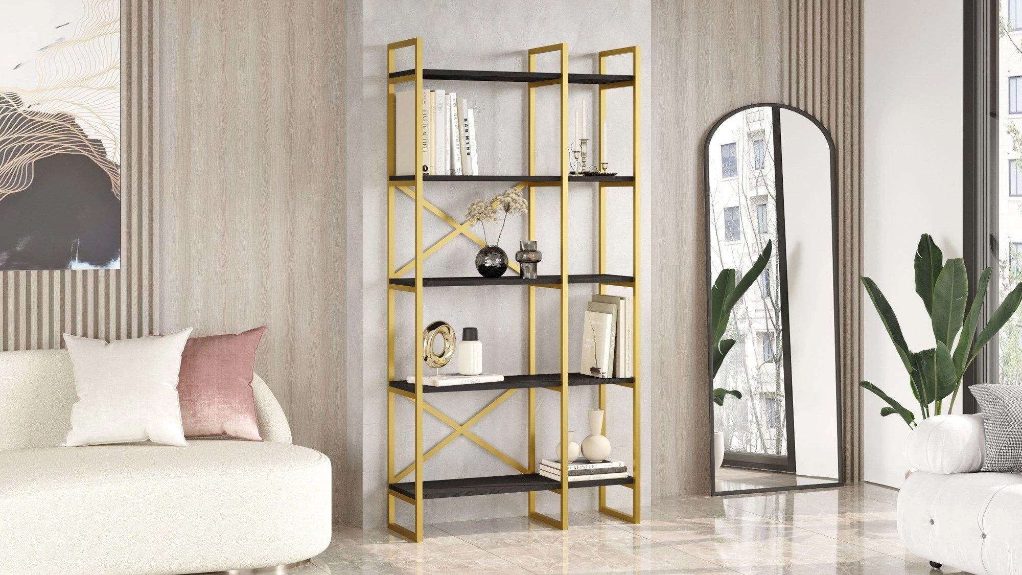 Locelso Bookshelf | 18mm Thickness | Black Gold 5 Locelso Bookshelf | 18mm Thickness | Black Gold – Image 5
