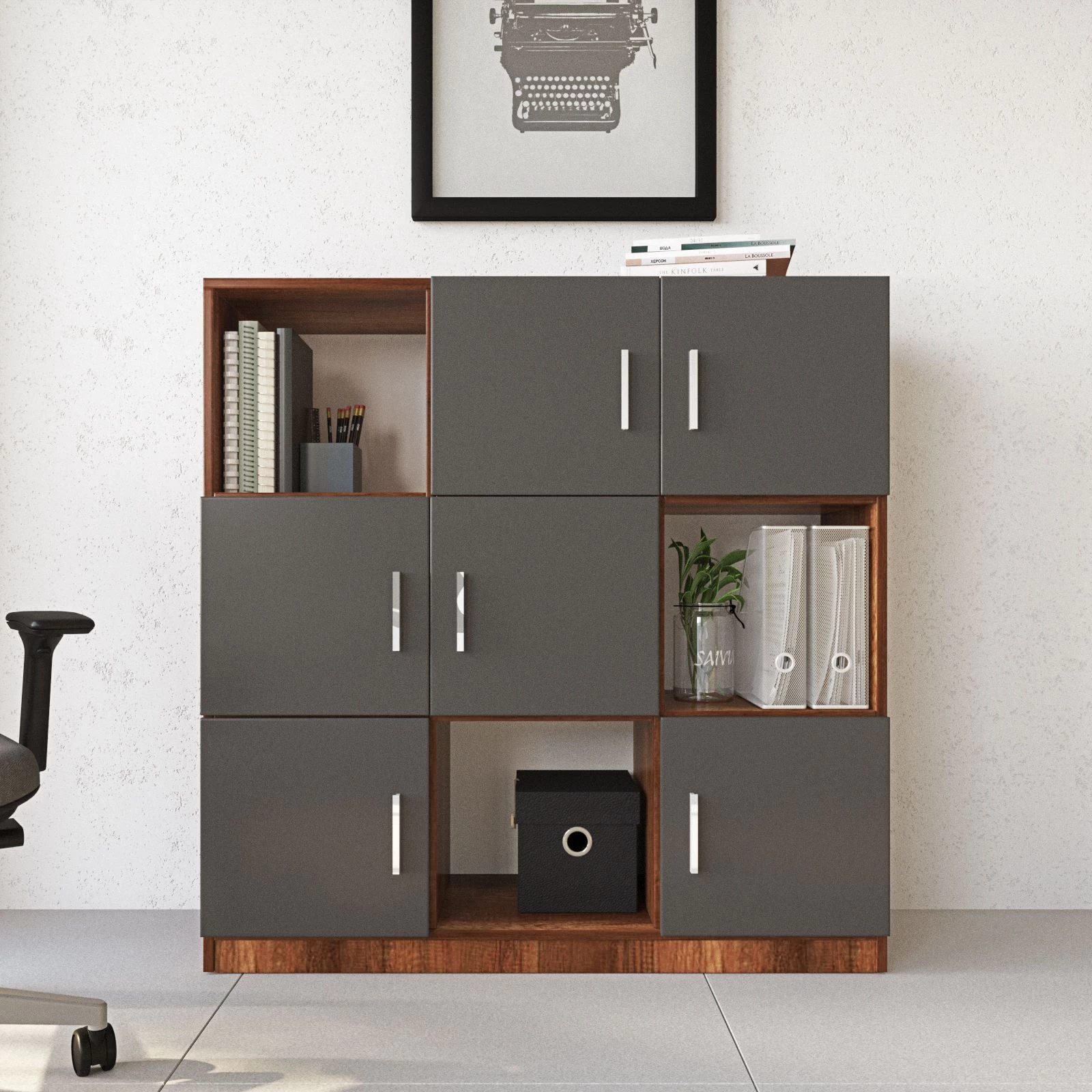 Locelso Cabinet | 100% Mélamine | Epaisseur 18mm | Noyer Anthracite 1 Locelso Cabinet | 100% Mélamine | Epaisseur 18mm | Noyer Anthracite