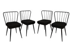 Kieran 4-Piece Metal Chair Set | Velvet Fabric And Metal | Black