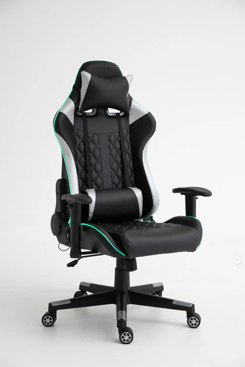 Chaise Gamer Nate Avec LED - Argent/noir 3 Chaise Gamer Nate Avec LED - Argent/noir – Image 3