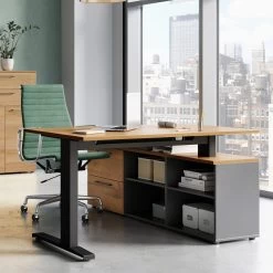 Bureau D'angle Osmond 159x140 - Chêne/graphite