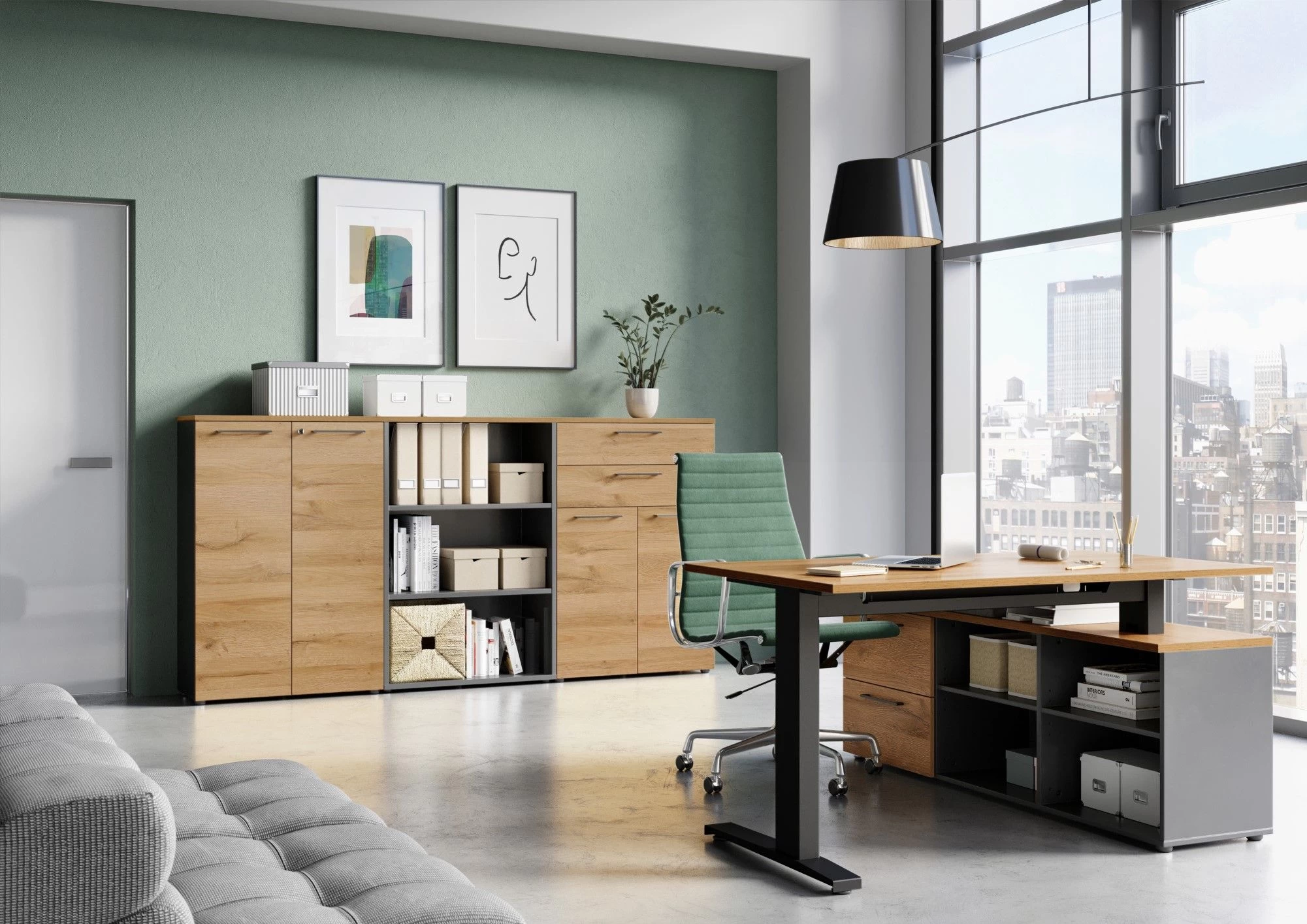 Bibliothèque Basse Osmond 80cm - Graphite/chêne 2 Bibliothèque Basse Osmond 80cm - Graphite/chêne – Image 2