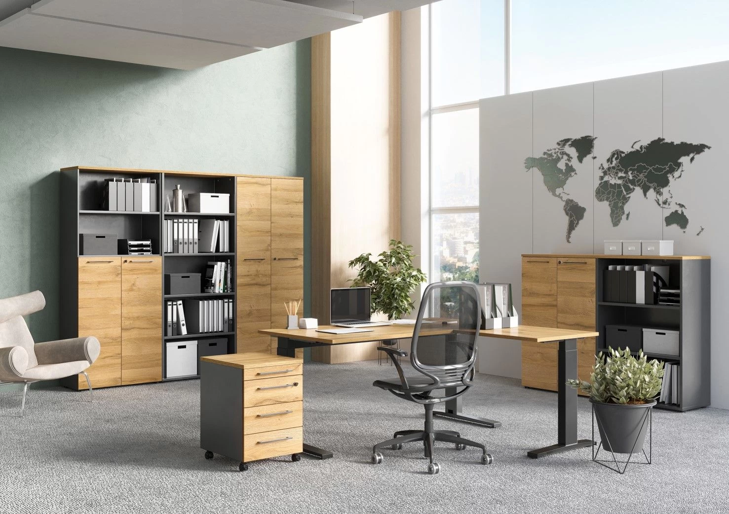 Classeur Osmond 80cm à 2 Portes & 2 Niches - Chêne/graphite 2 Classeur Osmond 80cm à 2 Portes & 2 Niches - Chêne/graphite – Image 2