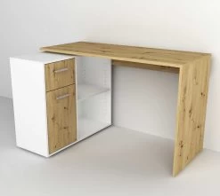 FMD Bureau D'angle Albrecht 117cm - Chêne Artisan/blanc -Meubles Tables Et Chaises Shop Albrecht Artisan Oak Wei 469c