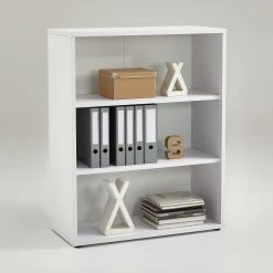 FMD Bibliothèque Gabi-3 Compartiments Bas Et Large-blanc Brillant