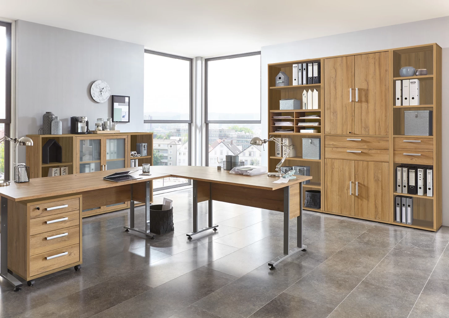 FMD Bibliothèque Gabi Large à 3 Niches - Chêne Vieilli 2 FMD Bibliothèque Gabi Large à 3 Niches - Chêne Vieilli – Image 2