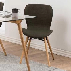 Chaise En Tissu Tilda Avec Pieds Obliques - Kaki/chêne