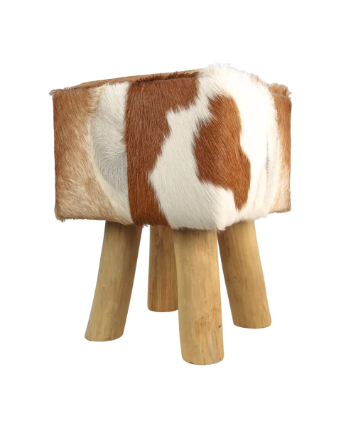 Tabouret Bangku 33x33cm Carré - Peau De Chèvre/teck 4 Tabouret Bangku 33x33cm Carré - Peau De Chèvre/teck – Image 4