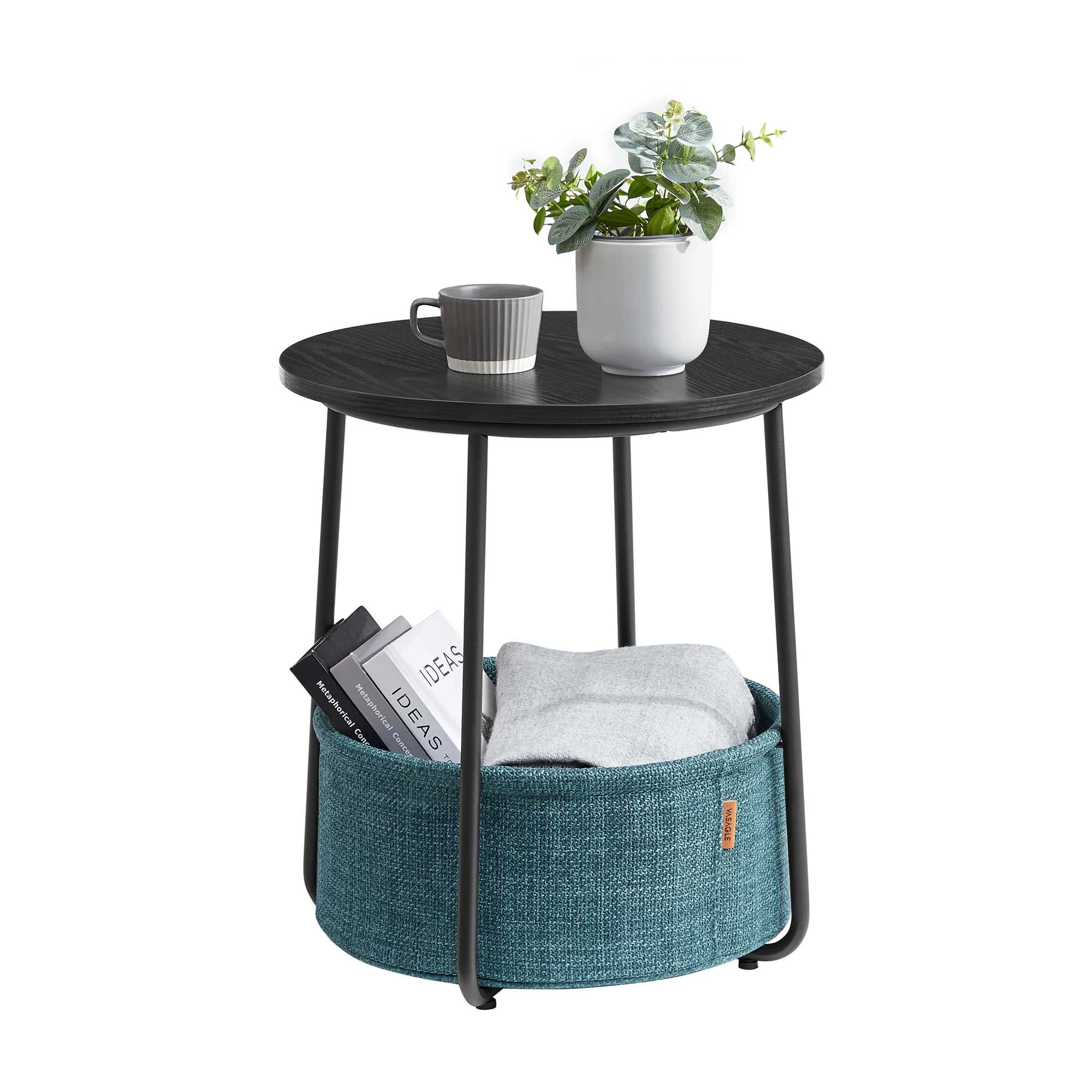 Table D'appoint Avec Panier Zoë ø45cm - Noir/bleu 4 Table D'appoint Avec Panier Zoë ø45cm - Noir/bleu – Image 4
