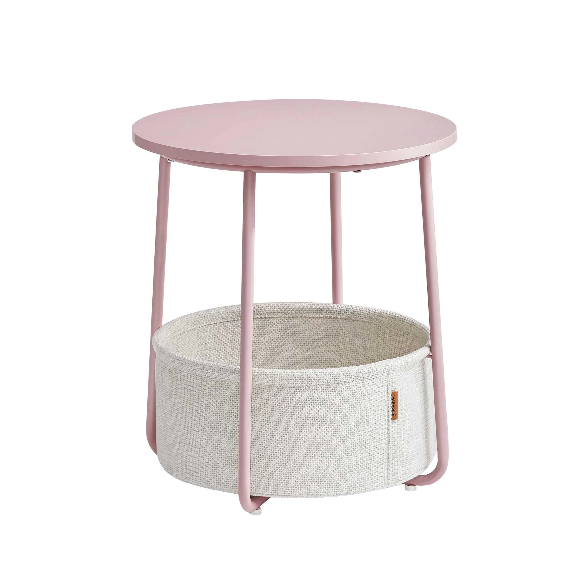 Table D'appoint Avec Panier Zoë ø45cm - Rose/blanc 4 Table D'appoint Avec Panier Zoë ø45cm - Rose/blanc – Image 4