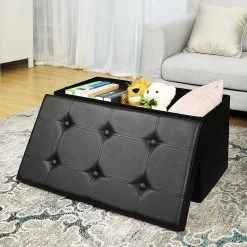 Songmics Repose-pieds Drey En Similicuir - Noir